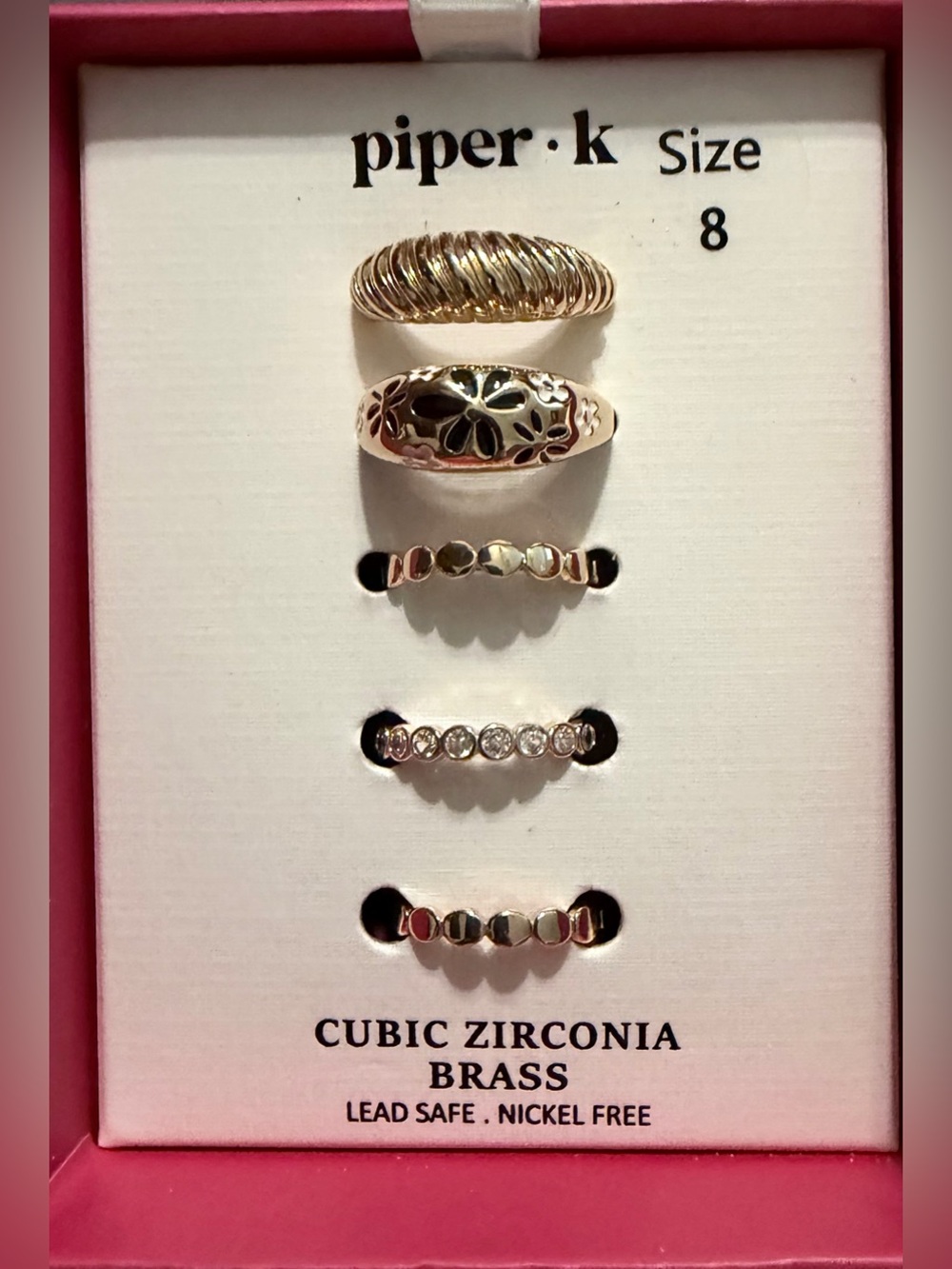 New! Piper·k Gold-Tone Women's 5-Piece Ring Set (Size 8)